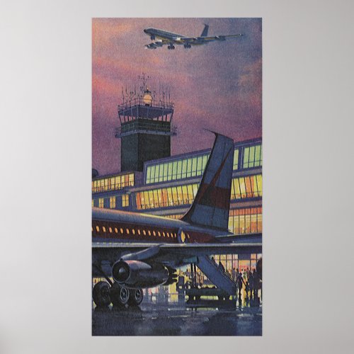 Vintage Business Passengers on Airplane at Airport Poster