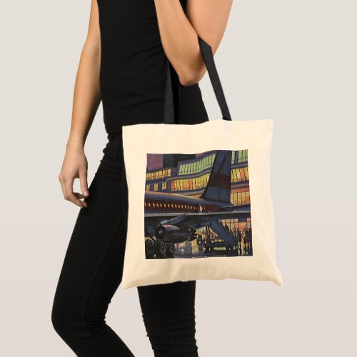 Vintage Business Passengers on Airplane at Airport Tote Bag