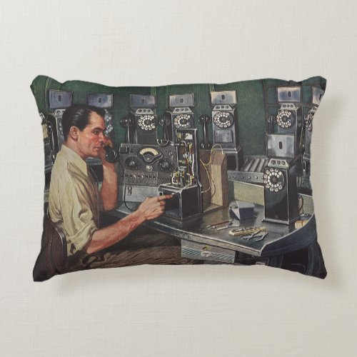 Vintage Business Pay Phone Telephone Repairman Accent Pillow