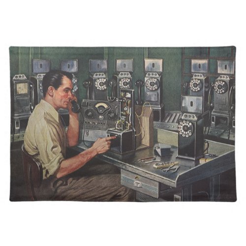 Vintage Business Pay Phone Telephone Repairman Cloth Placemat