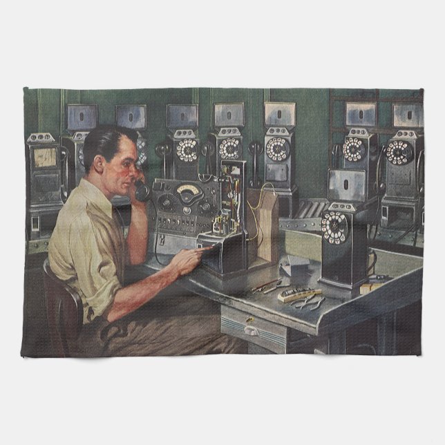 Vintage Business, Pay Phone Telephone Repairman Kitchen Towel (Horizontal)