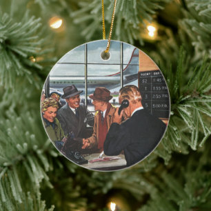 Vintage Business, People at Airline Counter Ceramic Ornament