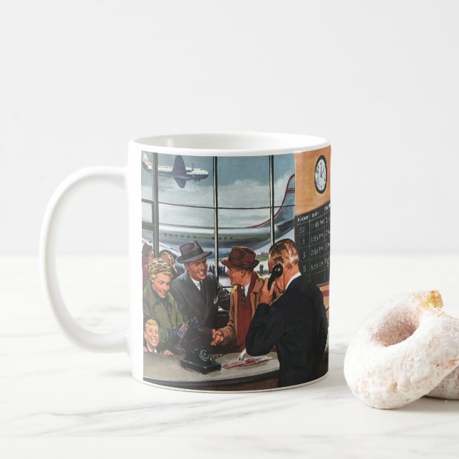 Vintage Business, People at Airline Counter Coffee Mug (With Donut)