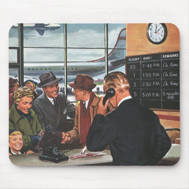 Vintage Business, People at Airline Counter Mouse Pad (Front)
