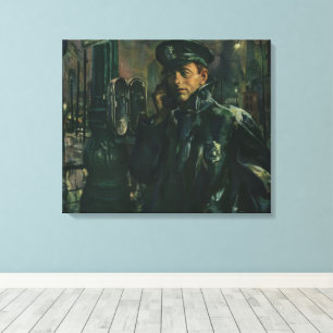 Vintage Business, Policeman on Emergency Telephone Canvas Print