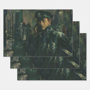 Vintage Business, Policeman on Emergency Telephone Wrapping Paper Sheets