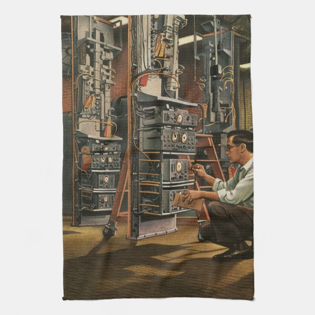 Vintage Business Radio Technician Fixing Equipment Kitchen Towel (Vertical)