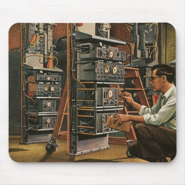 Vintage Business Radio Technician Fixing Equipment Mouse Pad (Front)