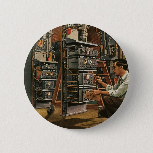 Vintage Business Radio Technician Fixing Equipment Pinback Button (Front)