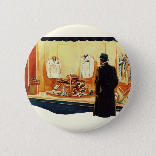 Vintage Business Retail Store Man Window Shopping Button