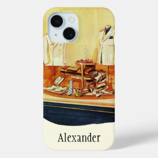 Vintage Business Retail Store, Man Window Shopping iPhone 15 Case