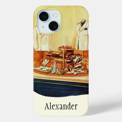 Vintage Business Retail Store Man Window Shopping iPhone 15 Case