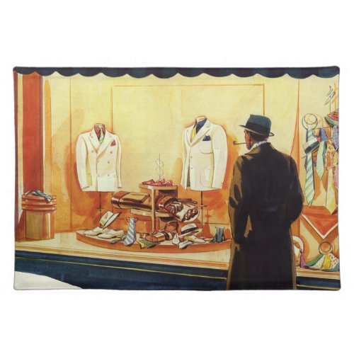 Vintage Business Retail Store Man Window Shopping Cloth Placemat