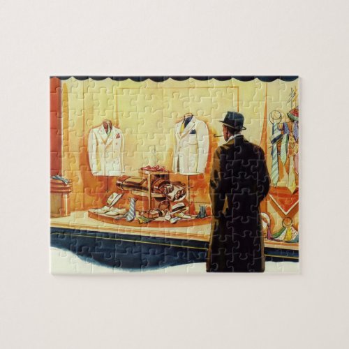 Vintage Business Retail Store Man Window Shopping Jigsaw Puzzle