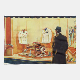 Vintage Business Retail Store, Man Window Shopping Kitchen Towel