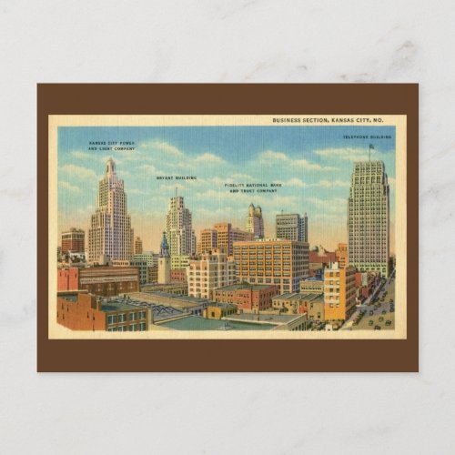 Vintage Business Section Kansas City MO Postcard