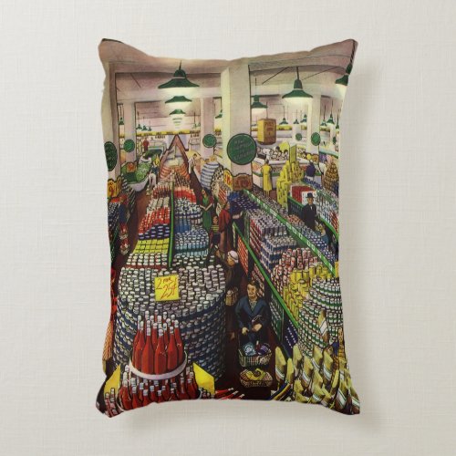 Vintage Business Supermarket Food and Beverages Accent Pillow