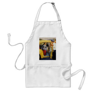 Vintage Business, Taxi Cab Driver Woman Passenger Adult Apron