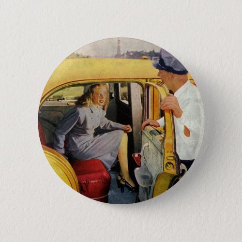 Vintage Business Taxi Cab Driver Woman Passenger Button