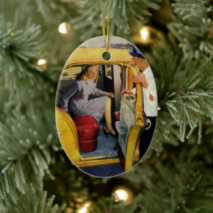 Vintage Business, Taxi Cab Driver Woman Passenger Ceramic Ornament