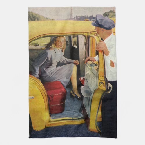 Vintage Business Taxi Cab Driver Woman Passenger Kitchen Towel