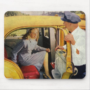 Vintage Business, Taxi Cab Driver Woman Passenger Mouse Pad