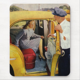 Vintage Business, Taxi Cab Driver Woman Passenger Mouse Pad
