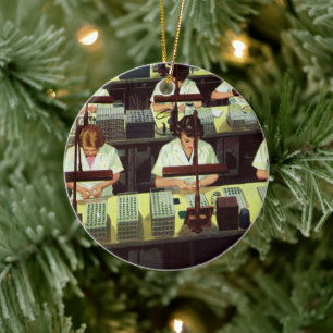 Vintage Business, Telephone Assembly Line Workers Ceramic Ornament