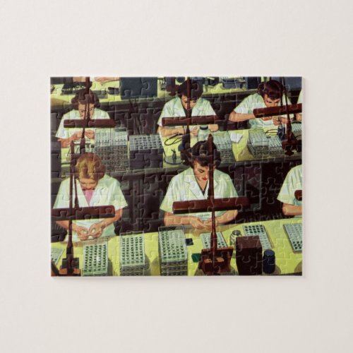 Vintage Business Telephone Assembly Line Workers Jigsaw Puzzle
