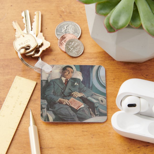 Vintage Business Travel, Reading on the Airplane Keychain (Desk)
