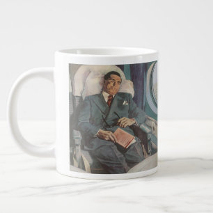 Vintage Business Travel, Reading on the Airplane Large Coffee Mug