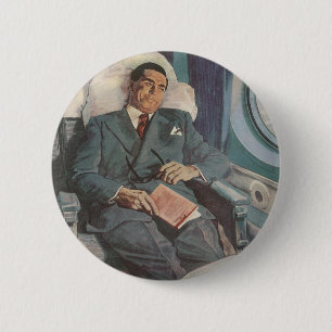 Vintage Business Travel, Reading on the Airplane Pinback Button