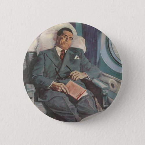 Vintage Business Travel Reading on the Airplane Pinback Button