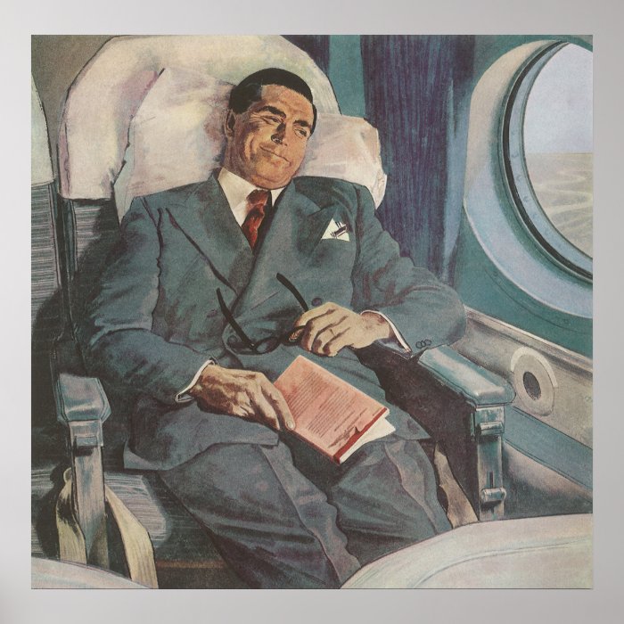 Vintage Business Traveler Reading on the Airplane Posters