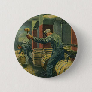 Vintage Business, Wine Making Corking Wine Barrels Pinback Button
