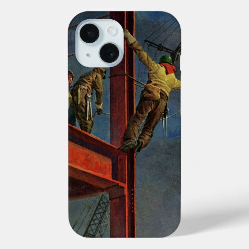 Vintage Business Workers on Steel Construction iPhone 15 Case