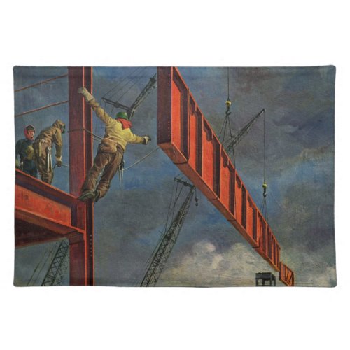 Vintage Business Workers on Steel Construction Cloth Placemat