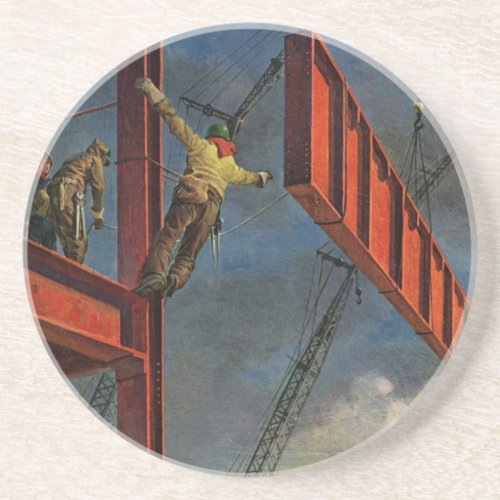 Vintage Business Workers on Steel Construction Coaster