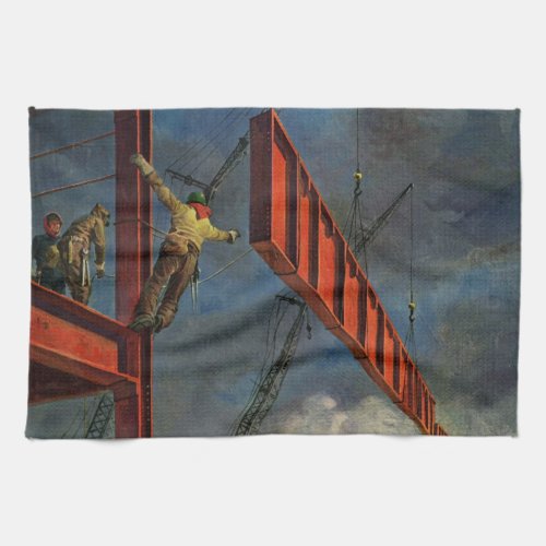 Vintage Business Workers on Steel Construction Kitchen Towel