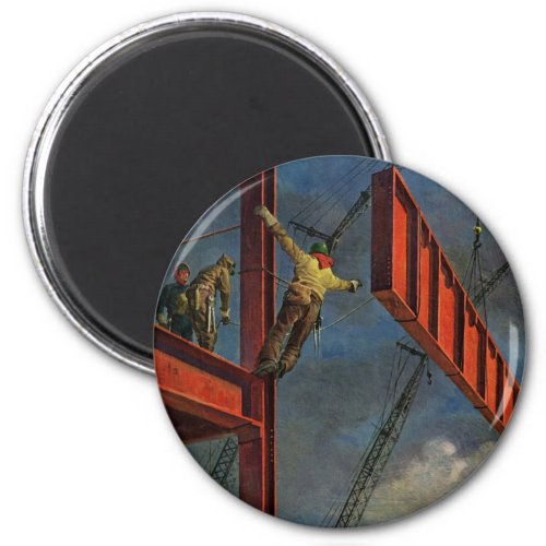 Vintage Business Workers on Steel Construction Magnet