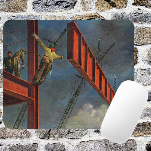 Vintage Business Workers on Steel Construction Mouse Pad
