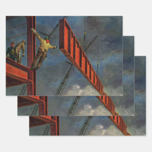 Vintage Business, Workers on Steel Construction Wrapping Paper Sheets
