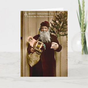 Vintage Busy Father Christmas Holiday Card