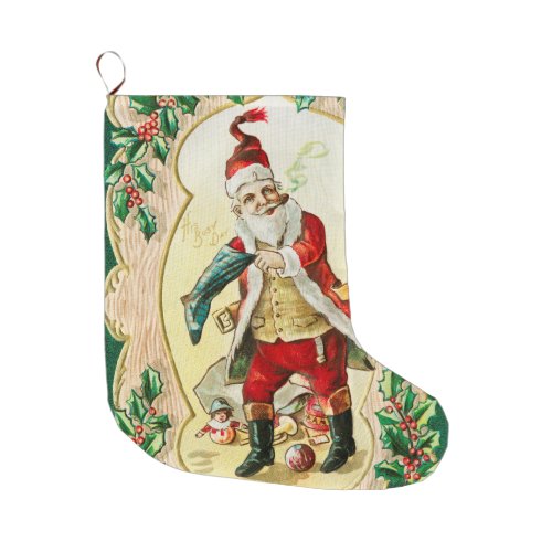 Vintage Busy Santa Claus Jigsaw Large Christmas Stocking