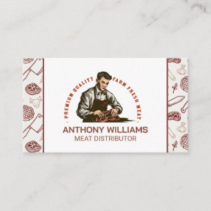 Vintage Butcher Cutting Meat  Business Card
