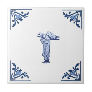 Vintage Butcher Delivery Boy Delft Blue & White Ceramic Tile