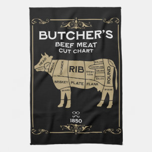 Vintage Butchers Beef Meat Cut Kitchen Towel