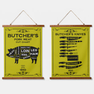Vintage Butchers Pork Meat Cut Hanging Tapestry