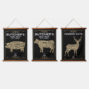 Vintage Butchers Set Meat Cut Hanging Tapestry