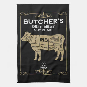 Vintage Butchers Set Meat Cut Kitchen Towel